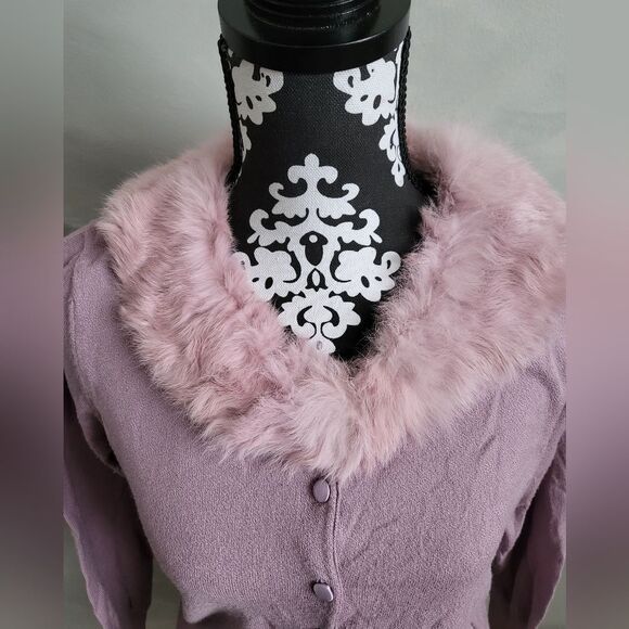 Worthington Lavender Purple faux fur Collar Button Close Cardigan Size L - Picture 16 of 16